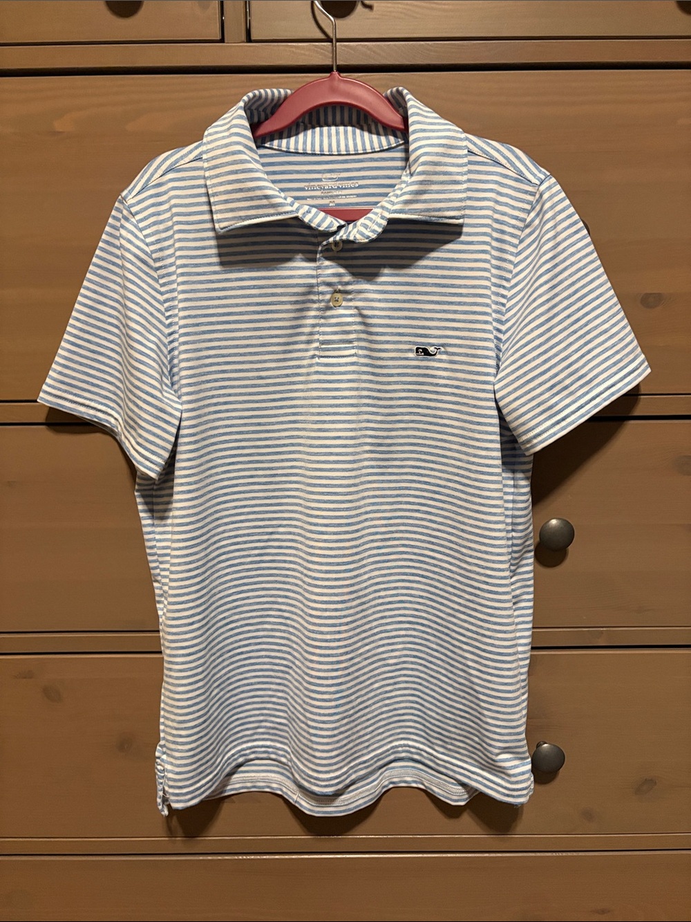 Vineyard Vines Men's Light Blue & White Striped Polo
